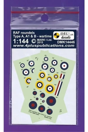 Sticker RAF WWII roundels Type A, A1, B, 2 sets Type A: 25,30,35,40,48, Type A1: 30,35,42,49,56, Type B: 15,16,25,30,35,40,48, Uitverkoop