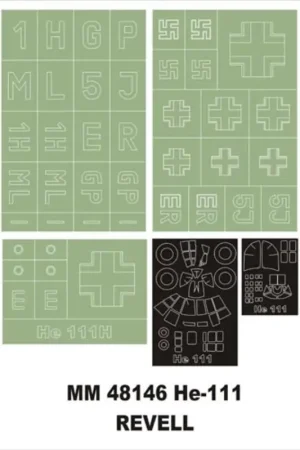 Heinkel He 111 1 canopy masks (exterior) + 3 insignia masks (designed to Be Farming with Revell kits) Goedkoop