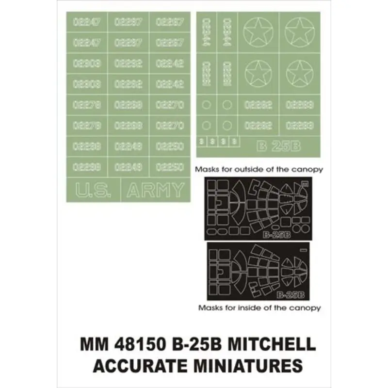 North American B-25B Mitchell 2 canopy masks (exterior and interior) + 2 insignia masks (designed to Be Farming with Accurate Mi Fabrieksprijs