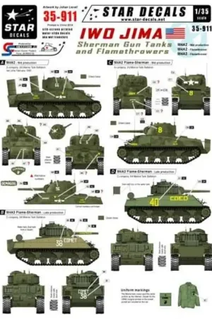 Iwo Jima.Sherman Gun en Flame tanks.M4A2 Mid productie, M4A2 Vlam tank, M4A3 Flame tank. Bestseller