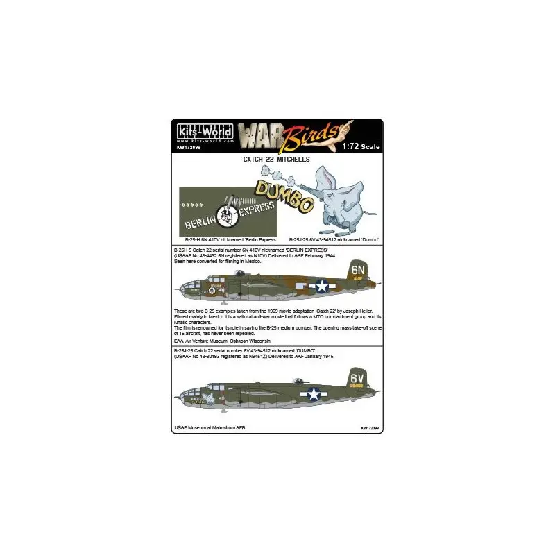 Sticker Catch 22 Mitchells Noord-Amerikaanse B-25H-1NA 43-4432 6N 'Berlin Express' 410V (N10V) - B-25J-25 43-94512 6V 'Dumbo' N9 Aanbieding