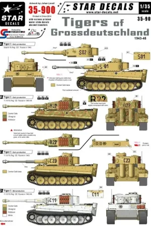 Tigers of Grossdeutschland 1943-45. Early, mid and late Pz.Pkfw.VI Tiger 1 Decal Exclusieve Aanbieding