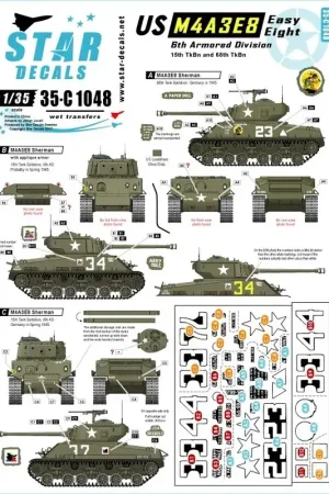 US M4A3E8 Gemakkelijk Eight.6e Pantserdivisie M4A3E8 HVSS Sherman Decal Koopje