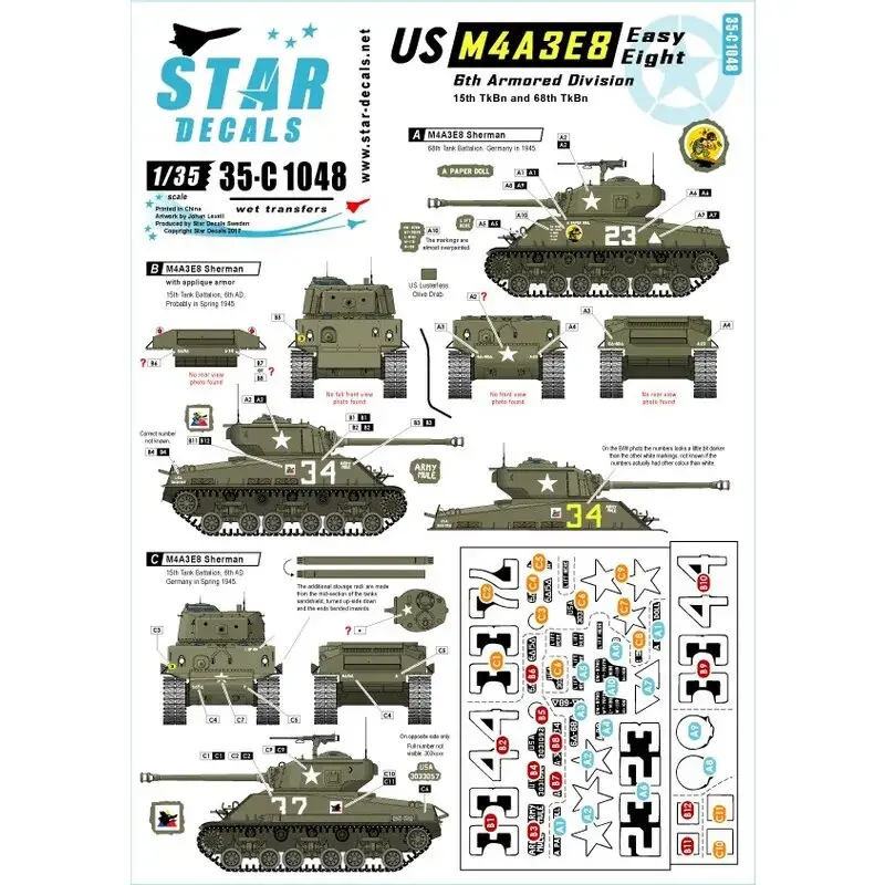 US M4A3E8 Gemakkelijk Eight.6e Pantserdivisie M4A3E8 HVSS Sherman Decal Koopje