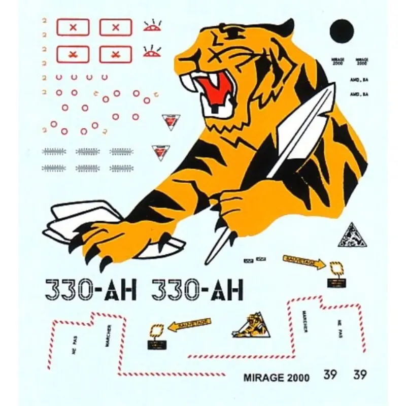 Sticker Dassault Mirage 2000C (1) 330-AH EC 25/330 `Cote D′Argent′ with large Tiger on undersurfaces Gecertificeerd