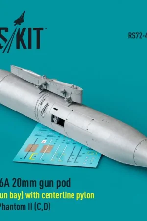 SUU-16A 20mm gun pod (close gun bay) with centerline pylon for F-4 Phantom II (C,D) (1 pcs) (3D-Printed) Lage Prijs