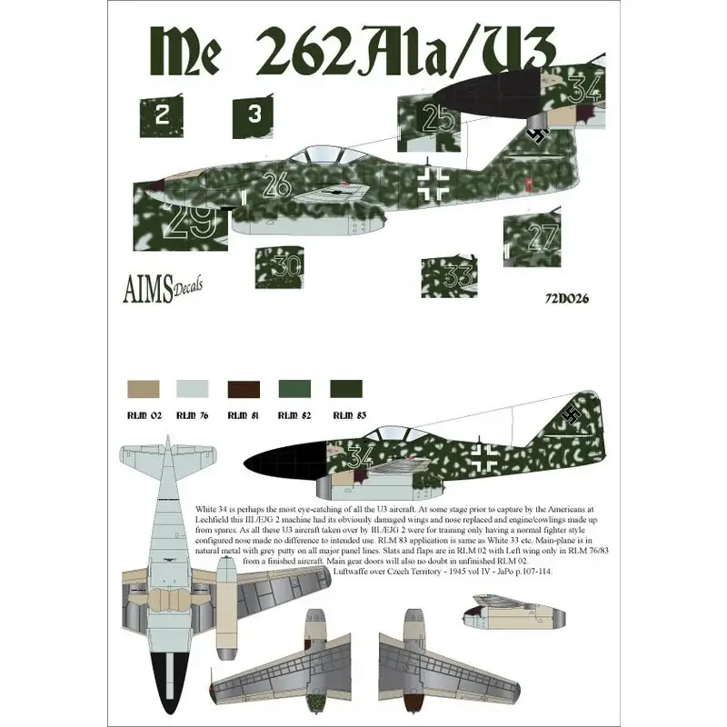 Dagaanbieding Sticker Messerschmitt Me-262A-1a / U3 Decal