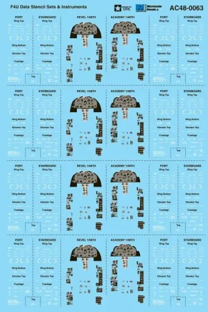 Sticker Vought F4U Corsair Data Stencil Sets & Instrumenten [F4U-4B F4U-1D F4U-1 F4U-4 F4U-5 F4U-7] Merkproduct