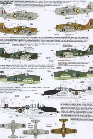 Sticker Yanks with Roundels Part 2 U.S. Aircraft in the Fleet Air Arm (5) Grumman Wildcat AX733/K in grey or desert camo; JV439 Beperkt Aanbod