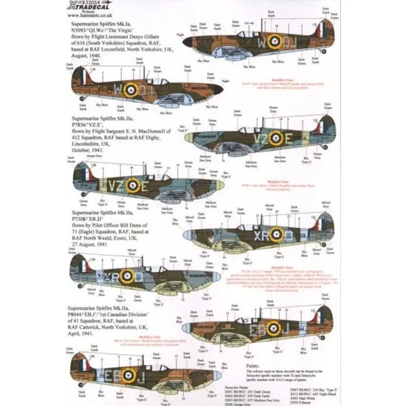 Aanbieding Sticker Supermarine Spitfire Mk.I / IIa Pt 2 (4) Mk.Ia N3093 QJ-W 616 (Sth Yorkshire) Sqn The Virgin Fl / Lt Denys Gilliam RAF L