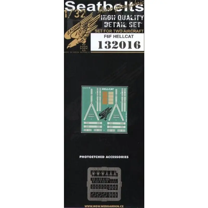 Grumman F6F-3/F6F-3N/F6F-5/F6F-5N Hellcat seat belts. 2 sets of fabric belts with etched buckles (for Trumpeter kits) Tijdelijk Beschikbaar