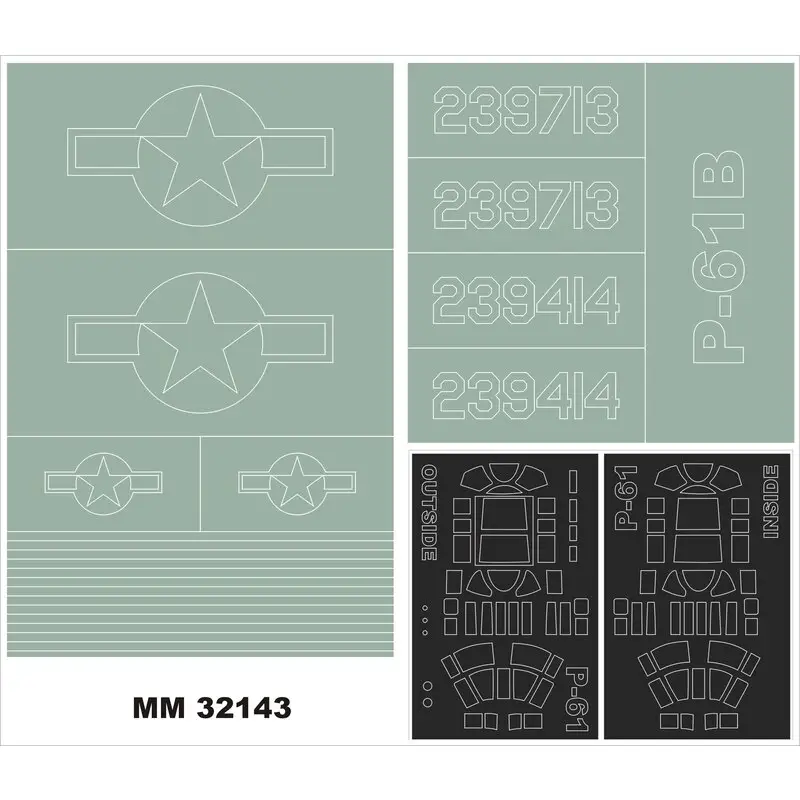 Northrop P-61 BLACK WIDOW 2 canopy masks (exterior and interior) + 2 insignia masks (designed to Be Farming with HOBBY BOSS kits Nieuw