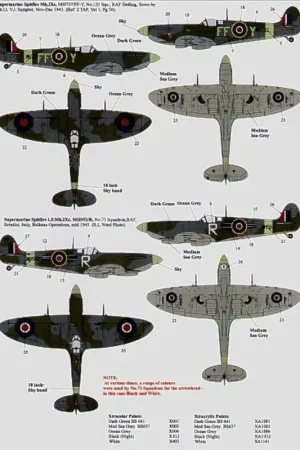 Sticker Reprinted. Supermarine Spitfire Mk.IX (4) IX.c MK805 SH-B 64 Squadron Flt.Lt Tony Cooper `Peter John 3′ RAF Harrowbeer J Koopje