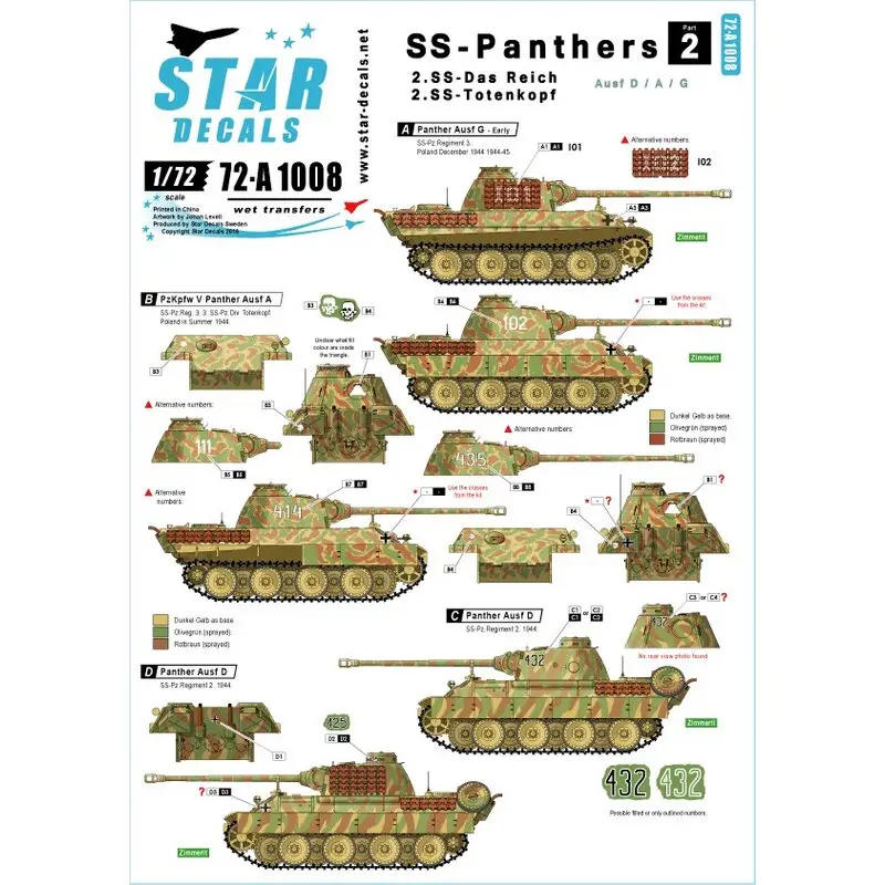 Hete Deal SS-Panthers # 2.2.SS-Das Reich en 3.SS-Totenkopf. Decal