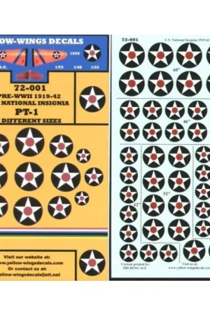 Populair Sticker US National Insignia PT-1 1919-1942 Star with Red Centre 6 sizes Decal