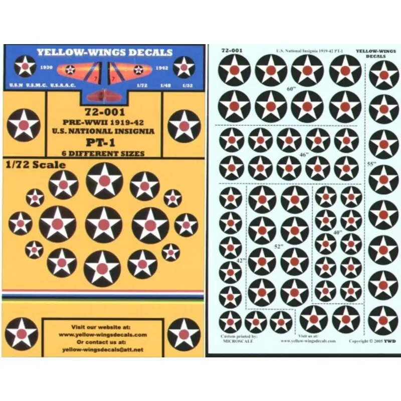 Populair Sticker US National Insignia PT-1 1919-1942 Star with Red Centre 6 sizes Decal