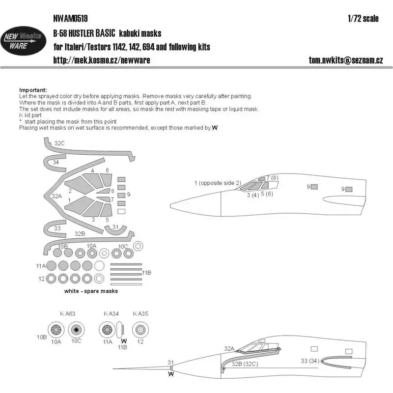 Lage Prijs Convair B-58 Hustler BASIC kabuki maskers luifel vliegtuigen, wielen, ontspiegeld schild en andere zwarte gebieden (ontworpen om