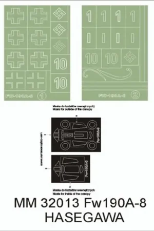 Gecertificeerd Focke-Wulf Fw 190A-8 February canopy masks (exterior and interior) + 2 insignia masks (designed to Be Farming with Hasegawa kits