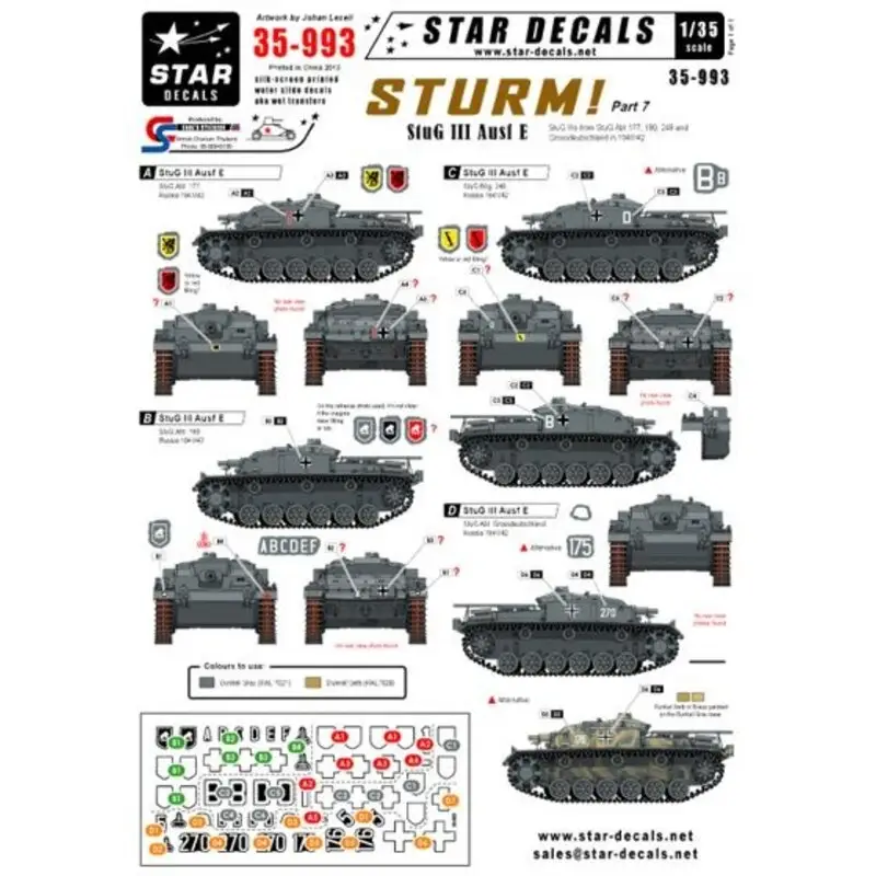 Exclusieve Aanbieding Sturm 7. StuG III Ausf E. StuG.Abt 177, 190, 249 and Grossdeutschland in 1941/42. Decal