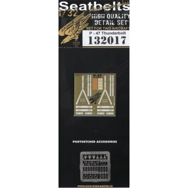 Merkproduct Republic P-47D Thunderbolt seat belts. 2 sets of fabric belts with etched buckles (for Hasegawa and Trumpeter kits)