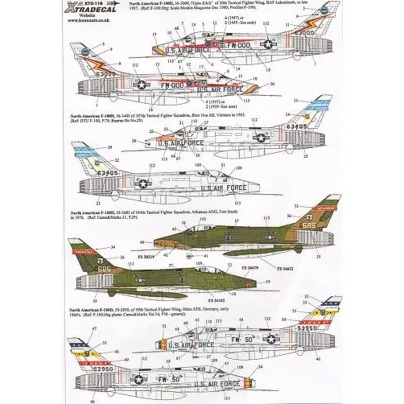 Beperkt Aanbod Sticker North American F-100D Super Sabre/North American F-100F Super Sabre Pt 1 (9) 56-3000 Triple Zilch 20th TFW RAF Lakenheat