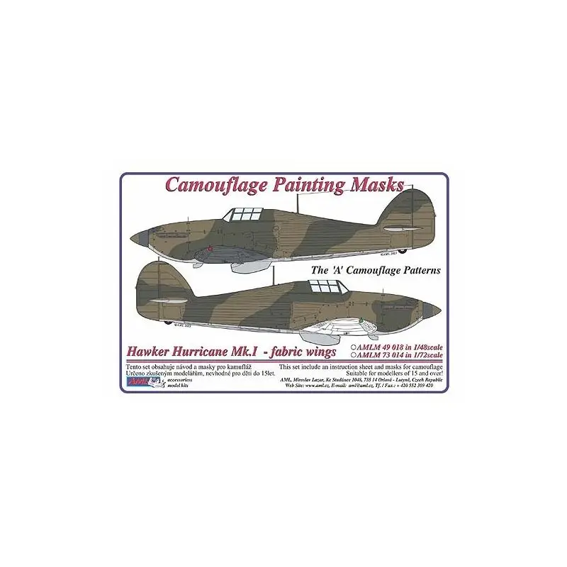 Direct Verzonden Hawker Hurricane Mk.I / stoffen vleugels 'A'-schema camouflagepatroon verfmasker