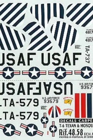 Sticker North American T-6 Texan (2) USAF 93579 LTA-579 Scream N′ Rebel 6147 TCG Korea 1953 481737 TA-737 36FBG Black/White stri Gratis Retour