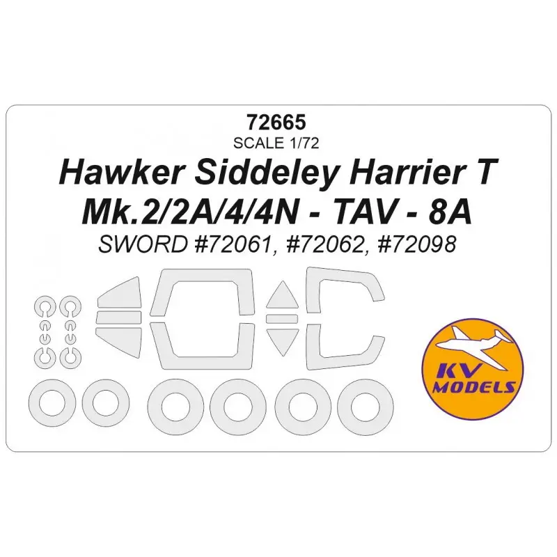 Dagaanbieding Hawker Siddeley Harrier T Mk.2/2A/4/4N - TAV - 8A (SWORD 72061, 72098) + wielenmaskers (ontworpen voor gebruik met Sword-kits)