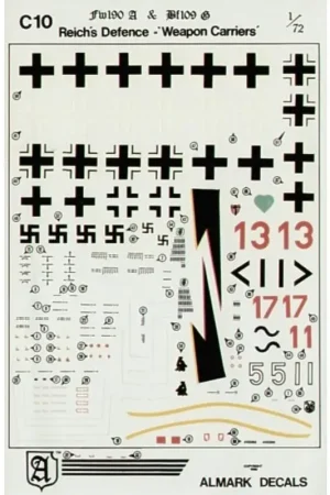 Sticker Focke Wulf Fw 190A Messerschmitt Bf 109G Reichs Defence 111/JG 11 2/JG 11 IV(Sturm)/JG 3 8/JG 54AKC11 Messerschmitt Bf 1 Koopje