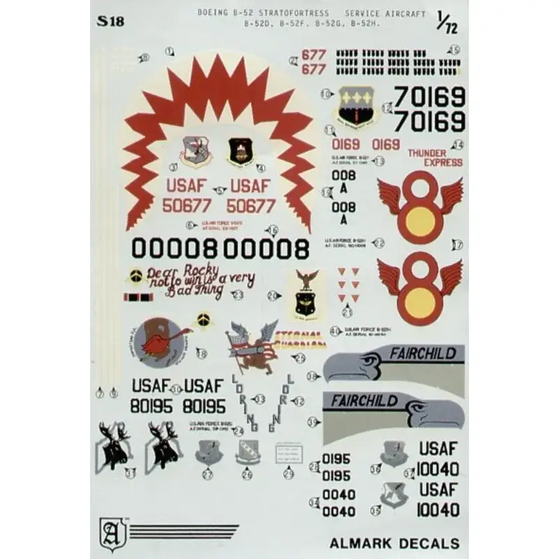 Sticker Boeing B-52D/F/G/H. Service aircraft. 43SW Shark Mouth 320BW Thunder Express 60-008 42BW Eternal Guardian 61-040. Koopje