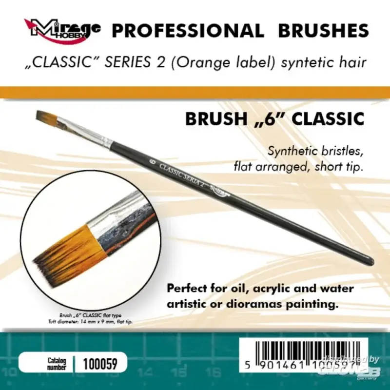 Uitverkoop MIRAGE BORSTEL VLAK HOGE KWALITEIT CLASSIC SERIES 2 maat 6 Pincetten