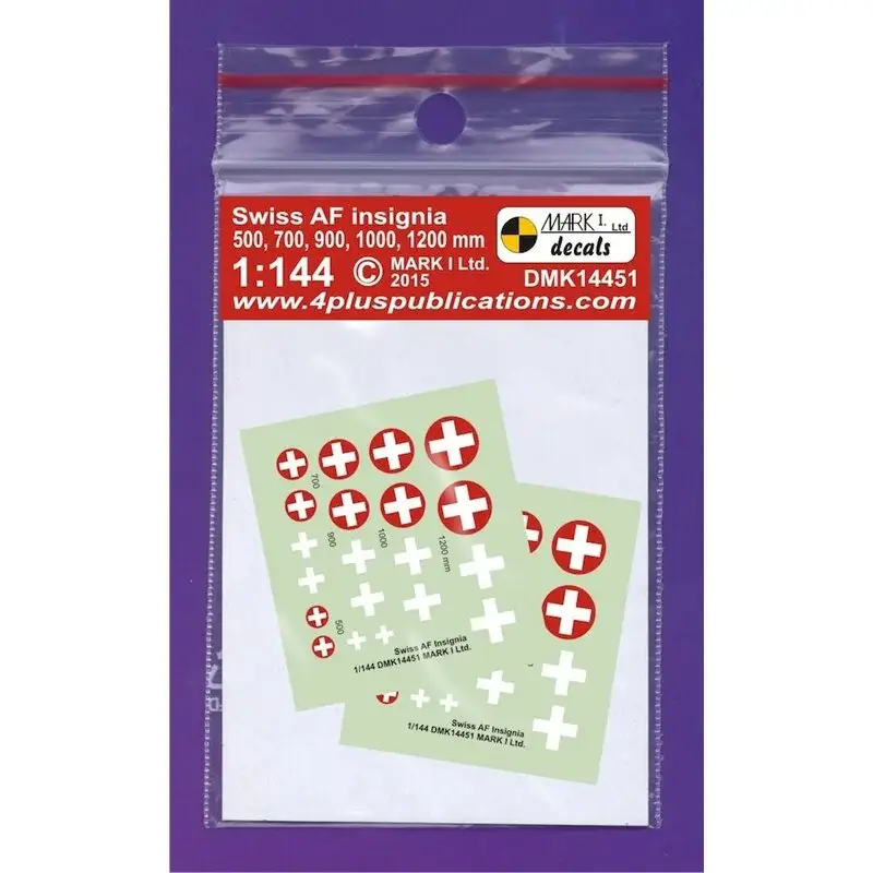 Sticker Swiss AF insignia (size 500, 700, 900, 1000, 1200 mm), 2 sets scale diameter: 3,5 - 4.7 - 6.3 - 6.9 - 8.4 mm Lage Prijs