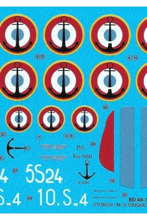 Sticker Fieseler Storch Fi-156C / Morane-Saulnier MS.500 Criquet Aeronavale: 10.S-4 Frejus-St-Raphael 1950, 5S24 Nemours (Algeri Bestseller