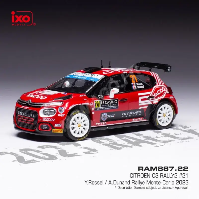 Premium Citroen c3 21 rossel/dunand wrc2 rallye monte carlo 2023 Miniatuur