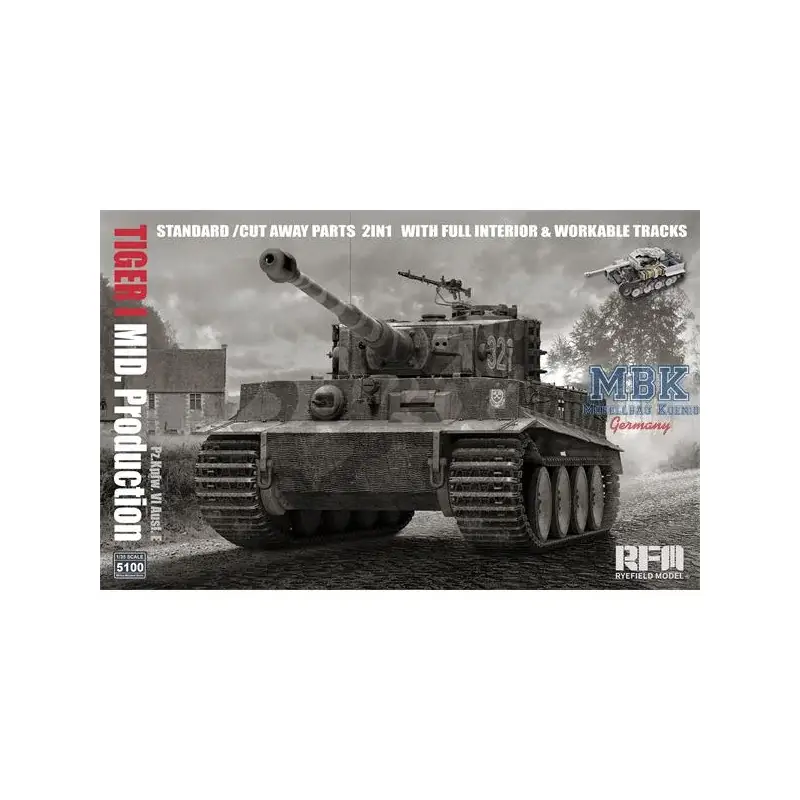 Tiger I MID. Prod. 2in1 w/cutaway parts & interior Schaalmodel Op = Op