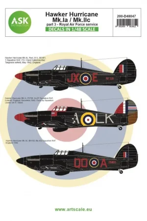 Nieuw Sticker Hawker Hurricane Mk.IA / Mk.IIC part 3 - Royal Air Force service Decal