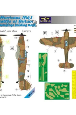 Hawker Hurricane Mk.I Battle of Britain Camo. Painting Mask B-scheme camouflage pattern paint mask including 36' letter codes (i Direct Verzonden