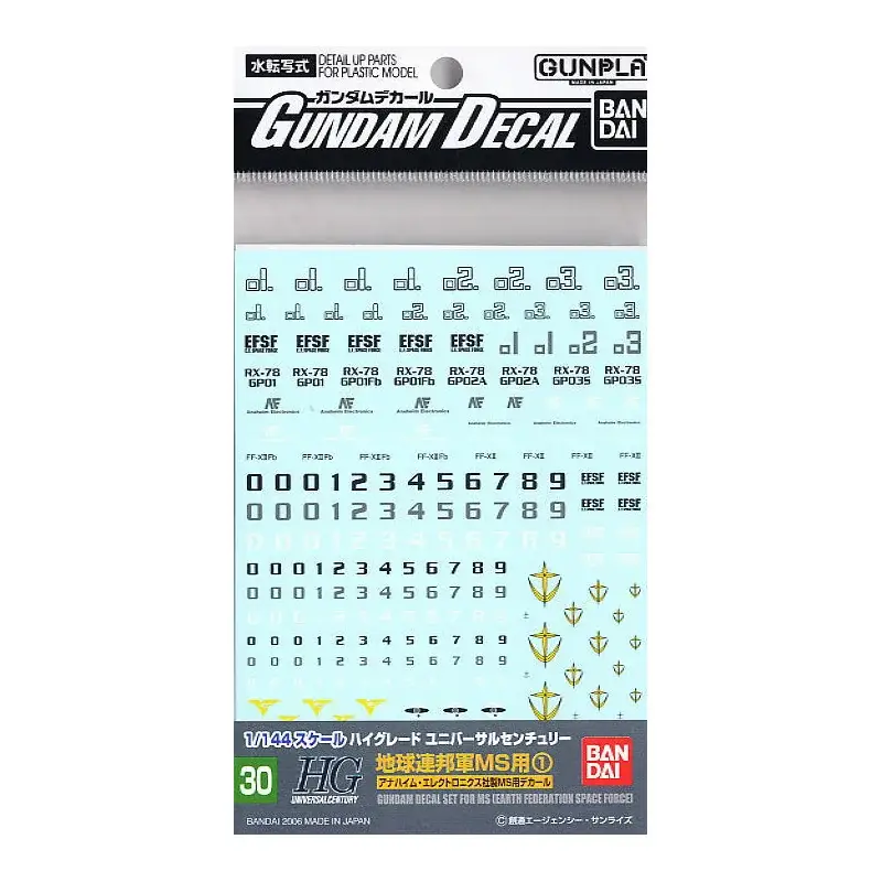 Gundam 1st: Decal 30 HGUC Multiuse - Earth Federation 1 Rechtstreeks Van De Fabrikant