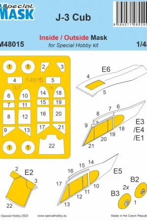 Piper J-3 Cub Pre-cut paint mask for both the inside and outside of Specia Hobby‘s J-3 Cub glazing and also for the undercarriag Koopje