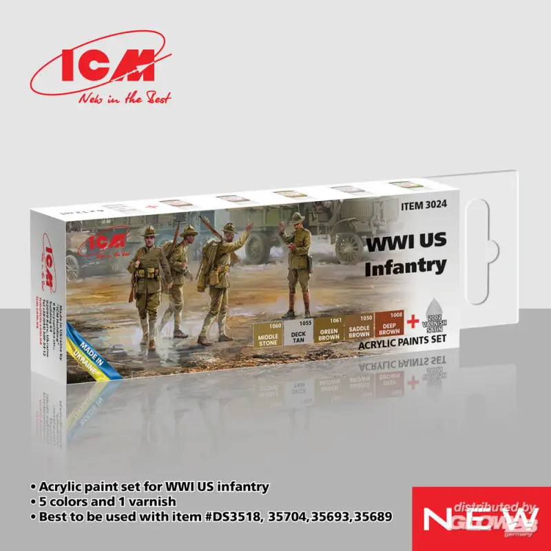 Bestel Nu Acrylic Paint Set for WWI US Infantry 6 x 12 ml Acrylverf