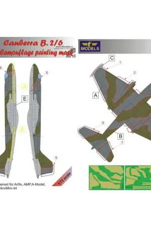 Nu Kopen Canberra B.2/6 Camouflage Painting Camouflage Painting Mask with decal recommended for Airfix, AMP,A-Model, HiPM, MikroMiro kit.