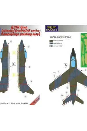 Fiat G.91 R Gina Luftwaffe/Greek/USAF service camouflage pattern paint masks Accessoire Beperkte Voorraad