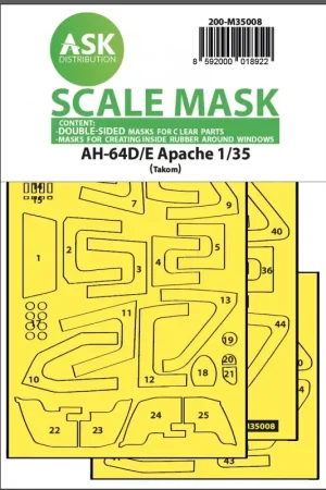 Boeing AH-64D/E double-sided mask with inside white rubber mask for Takom1/35 AH-64D/E Apache Betaalbaar