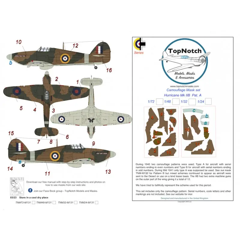 Betrouwbaar Hawker Hurricane Mk.IIB-schema Een verfmasker met camouflagepatroon