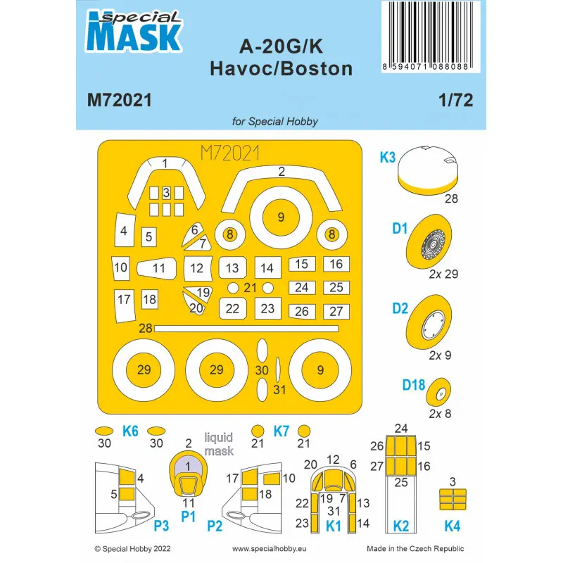Douglas A-20G/K Havoc/Boston Mk.IV MASK (ontworpen voor gebruik met MPM, Revell en Special Hobby kits) Hete Deal