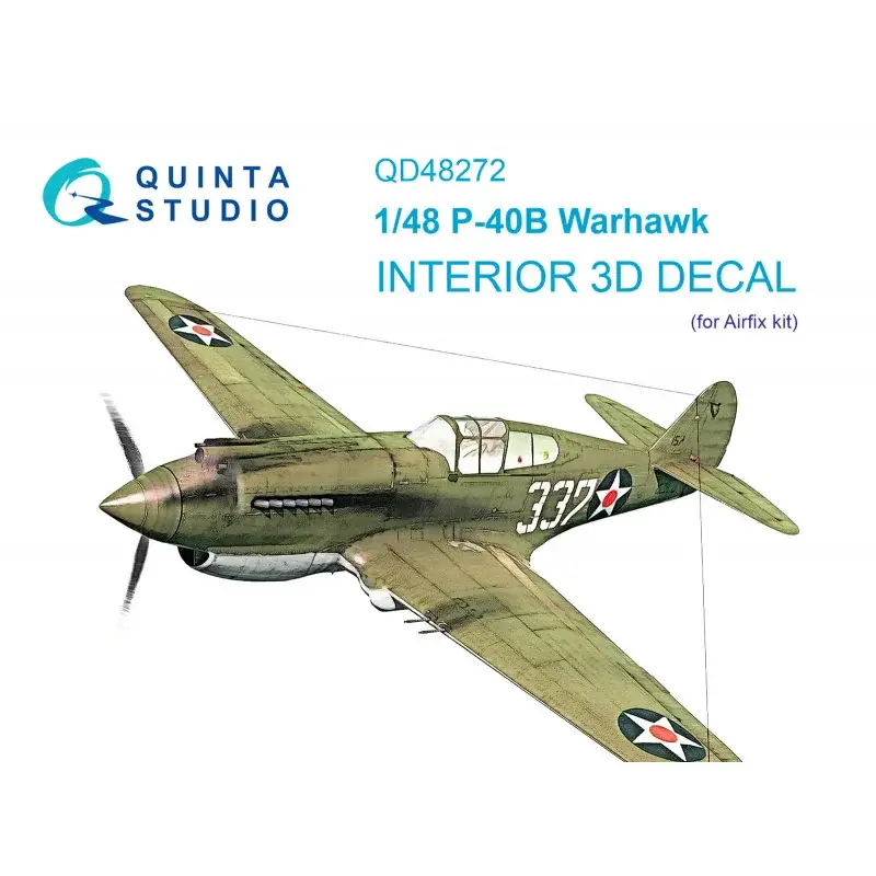 Gecertificeerd Curtiss P-40B 3D-geprint en gekleurd interieur op stickerpapier (Airfix)