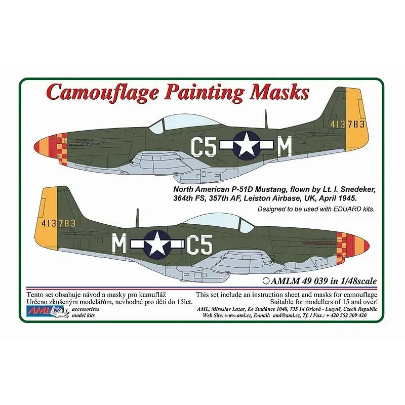 Betaalbaar Noord-Amerikaans P-51D-5 Mustang-verfmasker met camouflagepatroon (ontworpen voor gebruik met Eduard-kits)