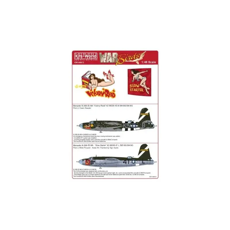 Sticker Martin B-26 Marauder 'Slow Starter' 42-96099 4T-L 585 BS/394 BG - B-26B 'Victory Read' 42-96026 K5-B 584 BS/394 BG Aanbieding