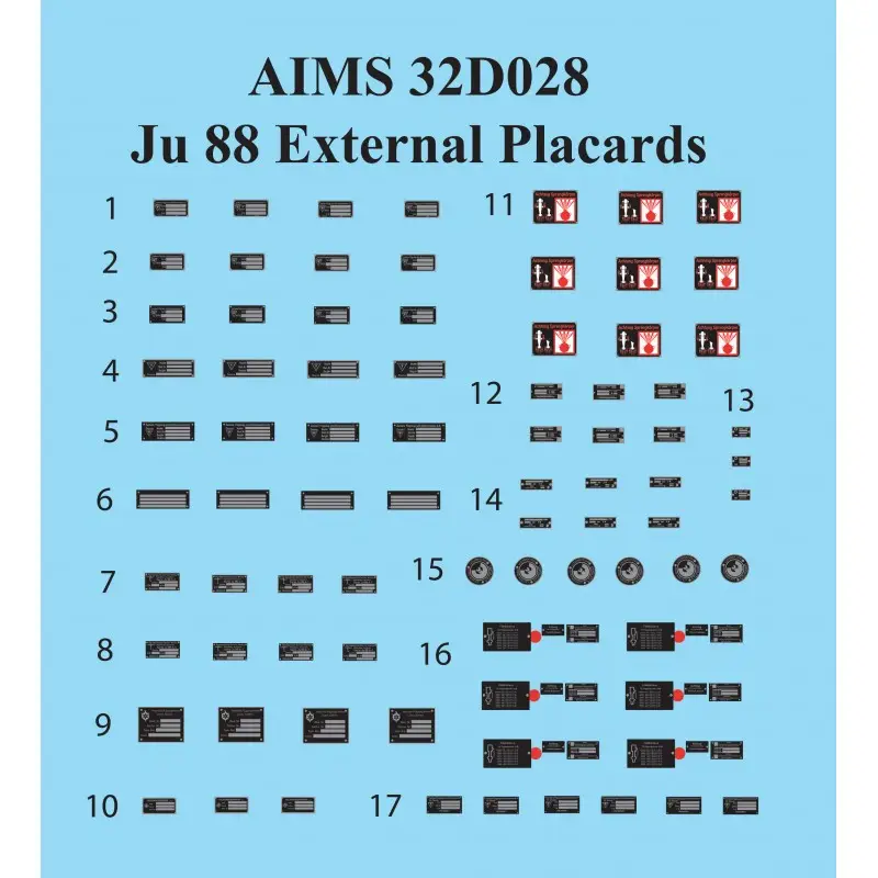 Hoge Kwaliteit Sticker Junkers Ju-88 externe plakkaten (ontworpen voor gebruik met Revell Ju-88A-1 en Ju-88A-4 kits plus alle AIMS conversiekit