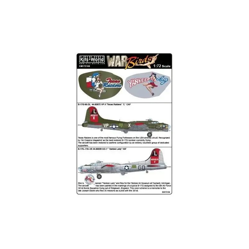 Direct Verzonden Sticker Boeing B-17G-95-DL Flying Fortress 44-83872 VP-X 'Texas Raiders' 'L' CAF - B-17G?110?VE 44-85829 GD-Y 'Yankee Lady' 'L'